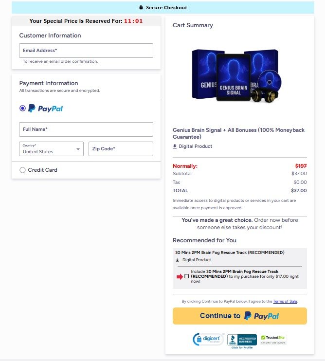 Genius Brain Signal Official Website Secure Order Page